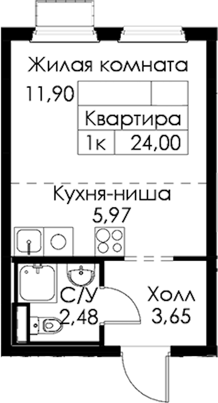 Квартира студия 24 м², 7/15 эт., ЖК «Янинский лес»